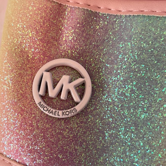 Michael kors slides pink with pastel multi color glitter size 3 - Picture 2 of 7